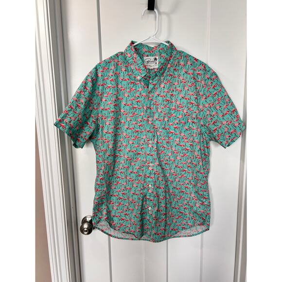 Bonobos Standard Fit Flamingo Print Hawaiian Button-Down‎ Shirt Pink Blue Large - Picture 1 of 9